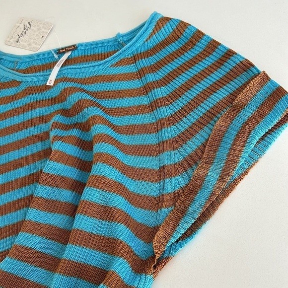 Free People Sail Away Short Sleeve Tee Savannah Blue Orange Combo Medium - Picture 7 of 12